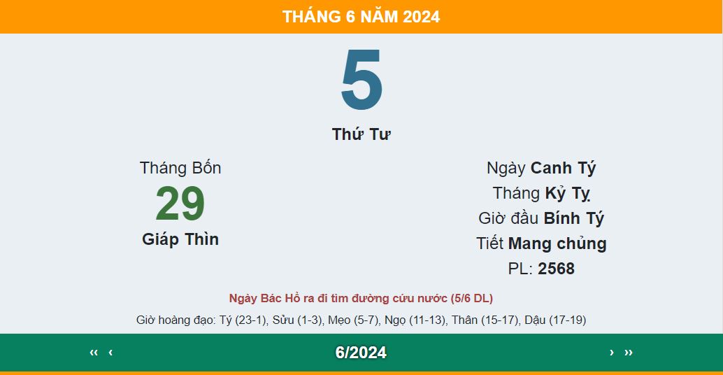 Ngày đẹp hôm nay 5/6/2024, tức 29/4 âm lịch